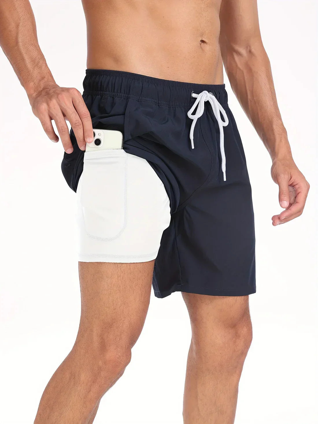 Short de bain athlétique à séchage rapide pour hommes - Bleu marine