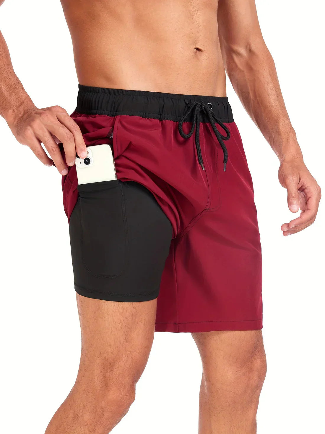 Short de bain athlétique à séchage rapide pour hommes - Bordeaux