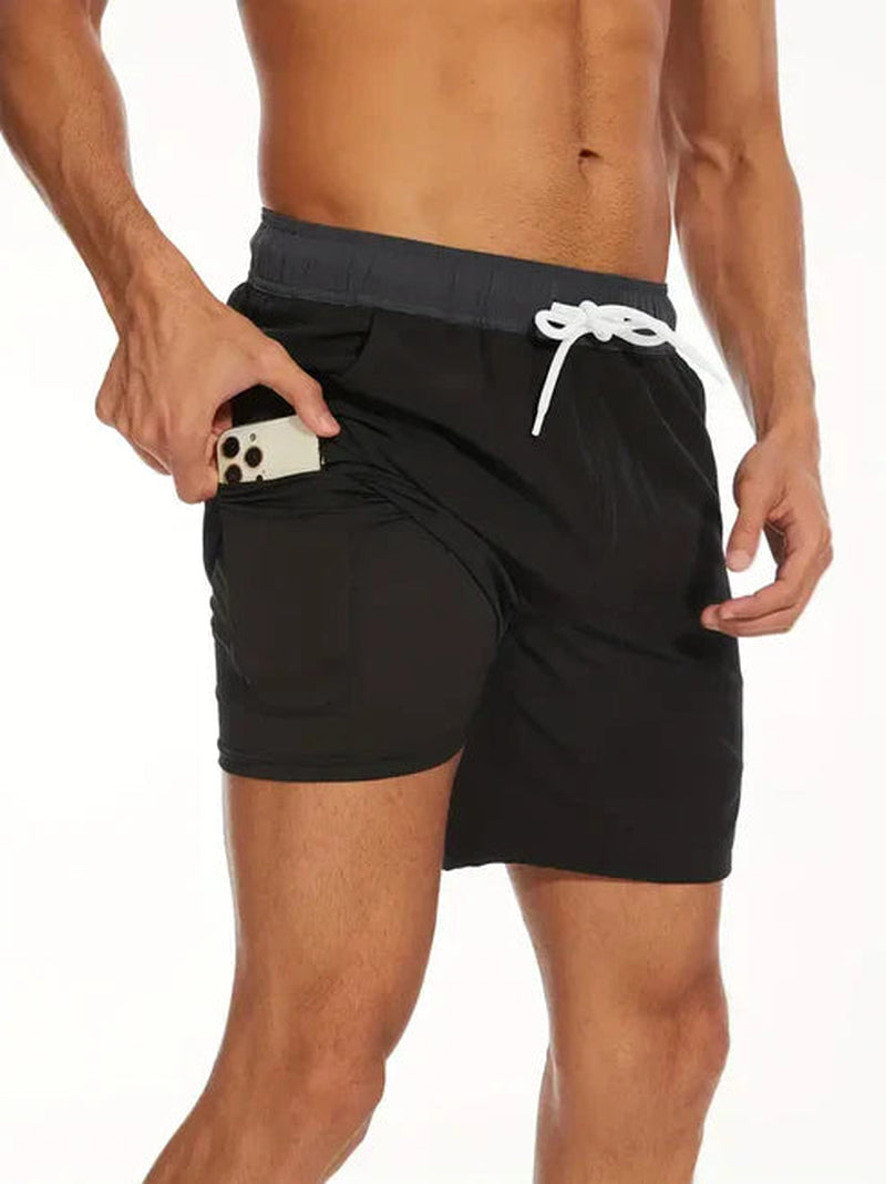 Short de bain athlétique à séchage rapide pour hommes - Noir