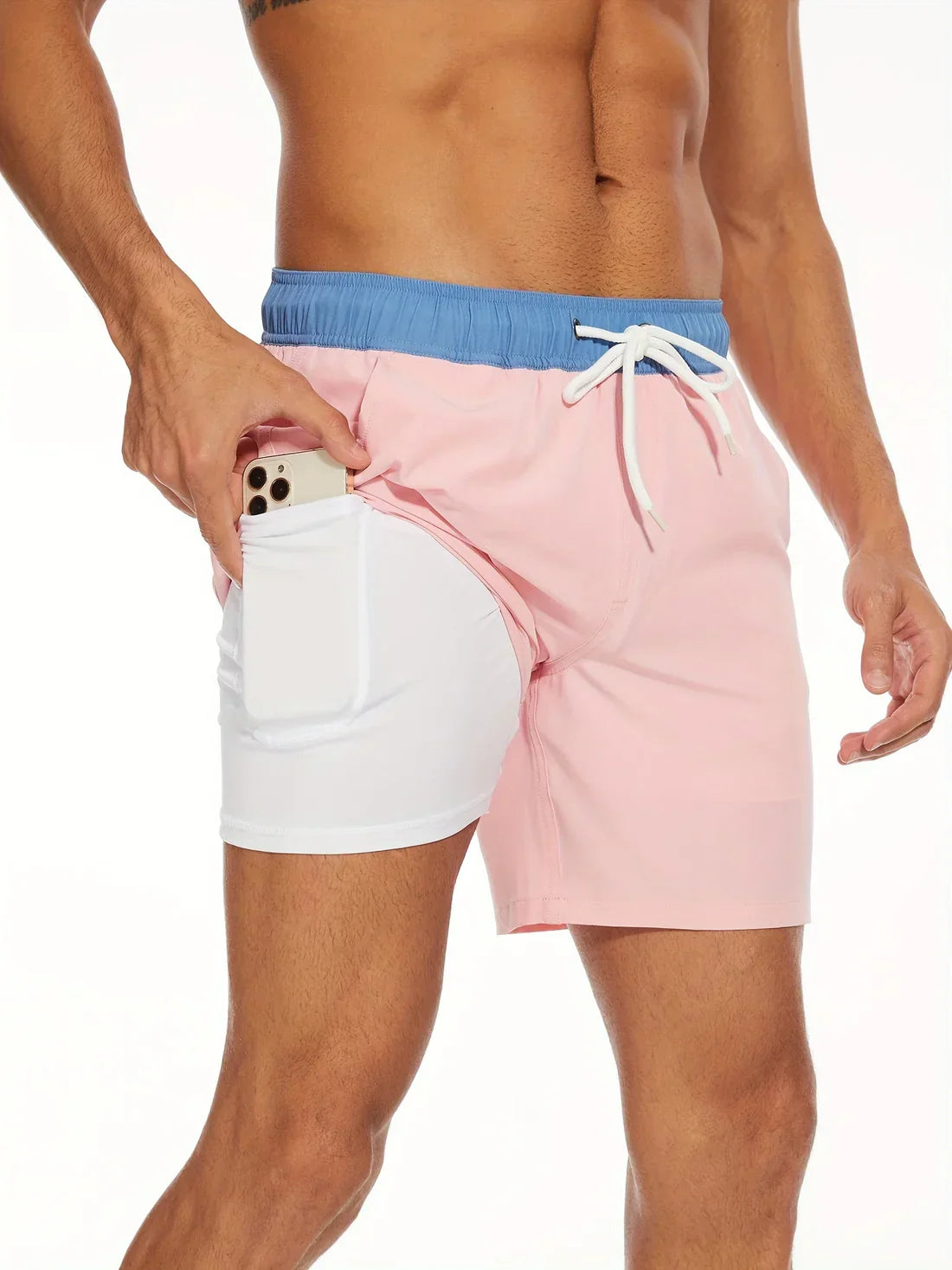 Short de bain athlétique à séchage rapide pour hommes - Rose