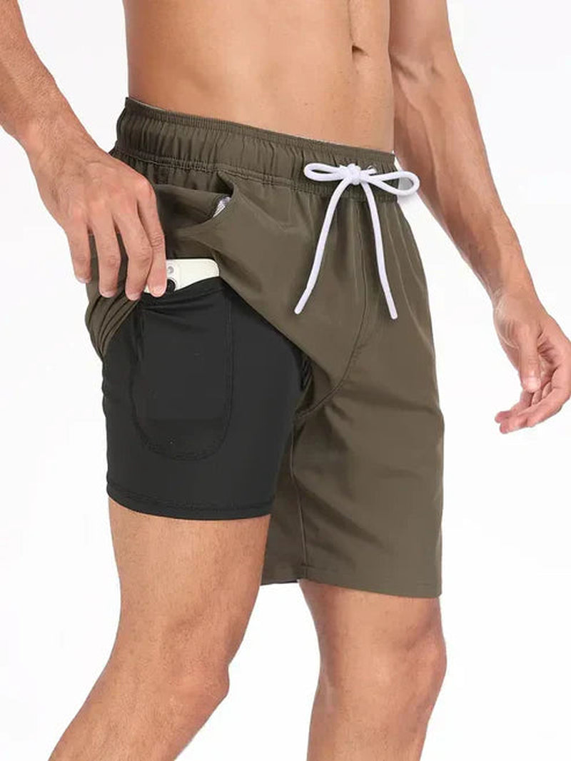 Short de bain athlétique à séchage rapide pour hommes - Vert Armée