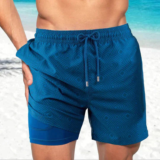 Short de bain homme d'ete - Leger et confortable - Bleu