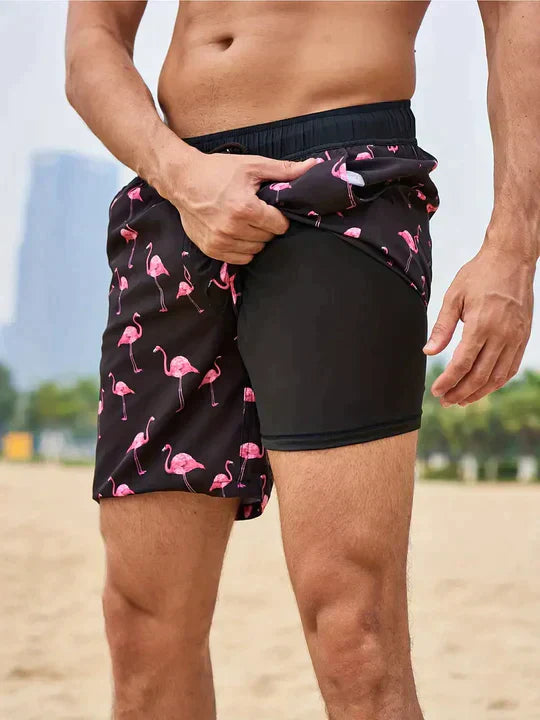 Short de bain homme d'ete - Leger et confortable - Noir