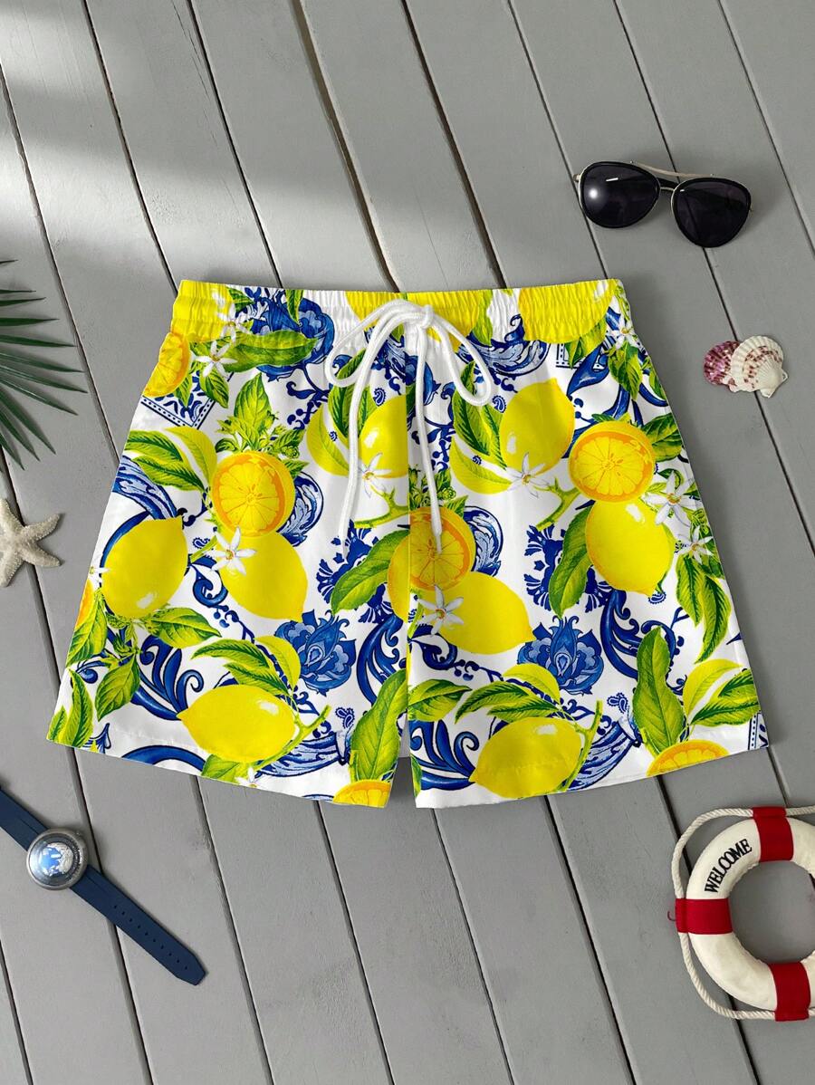 Short homme imprimé citron - Jaune