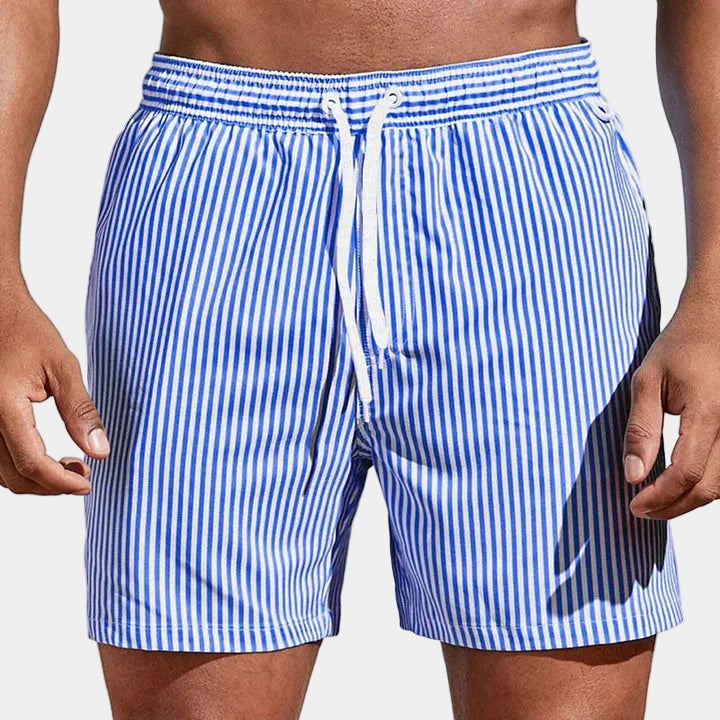 Short homme rayé à cordon - Bleu marine