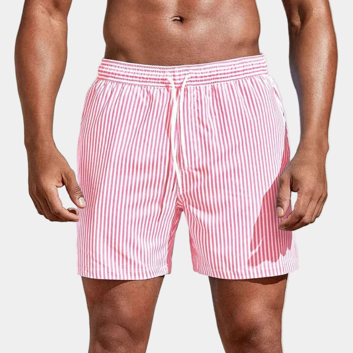 Short homme rayé à cordon - Rose
