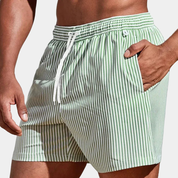 Short homme rayé à cordon - Vert