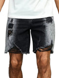 Shorts à Ourlet Effiloché pour Hommes - Noir