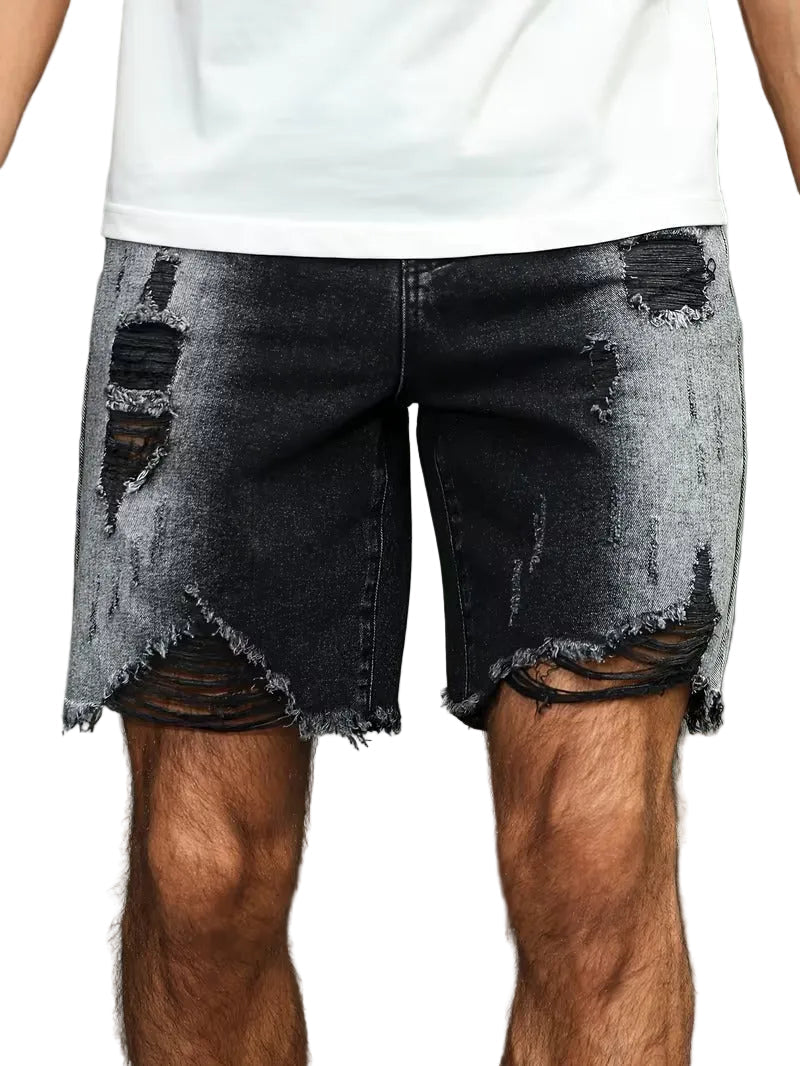 Shorts à Ourlet Effiloché pour Hommes - Noir