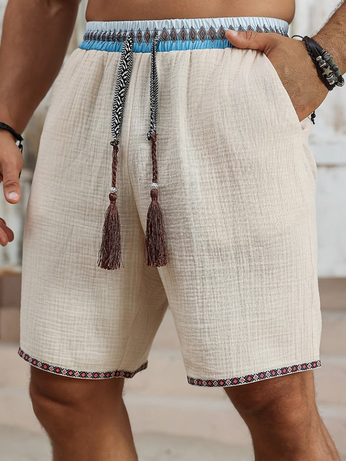 Shorts Texturés pour Hommes avec Cordon à Glands - image 2