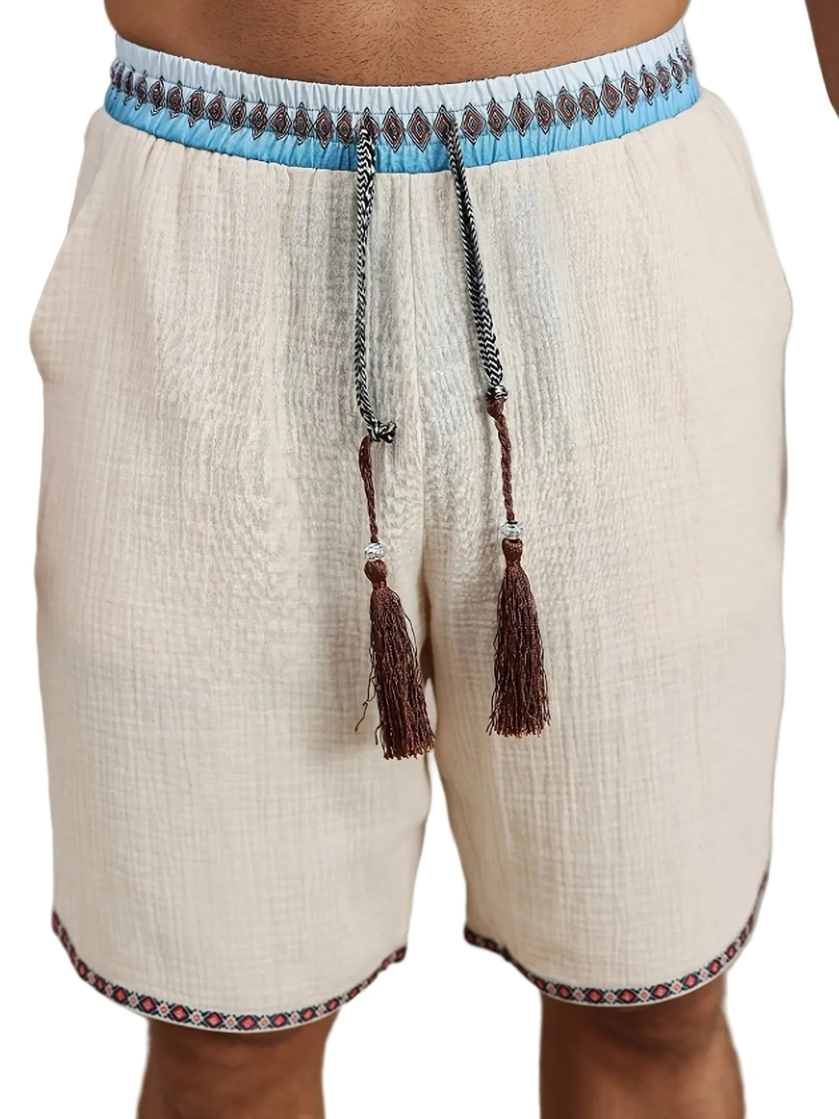 Shorts Texturés pour Hommes avec Cordon à Glands - Blanc