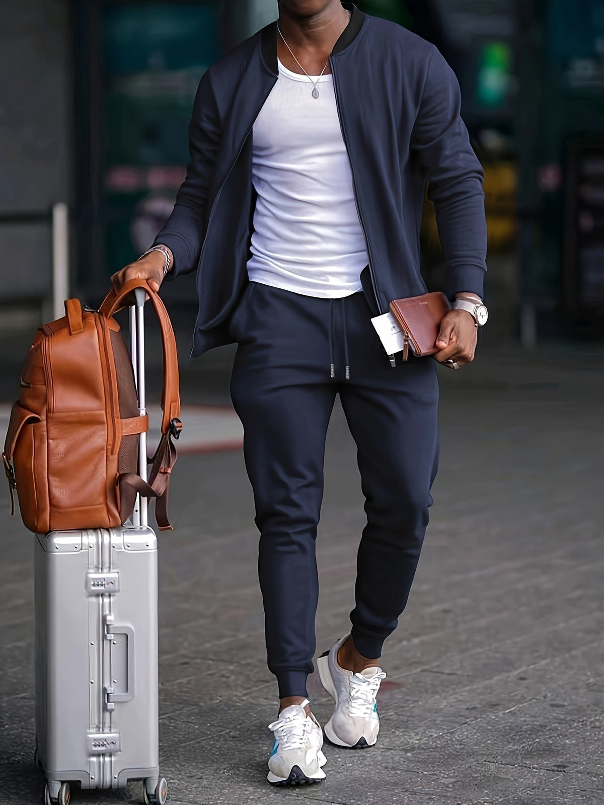 Survêtement athlétique élégant pour homme – Veste zippée avec pantalon de jogging ajustable - Bleu marine