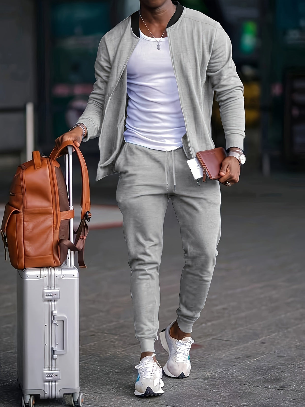 Survêtement athlétique élégant pour homme – Veste zippée avec pantalon de jogging ajustable - Gris