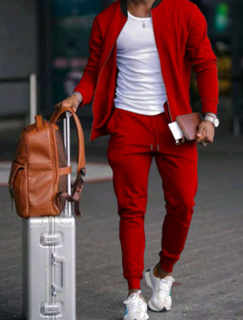 Survêtement athlétique élégant pour homme – Veste zippée avec pantalon de jogging ajustable - Rouge