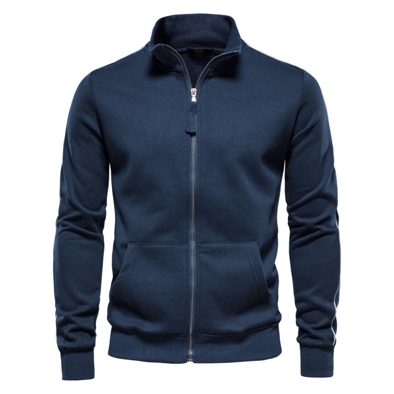 Sweatshirt Décontracté et Chaud pour Hommes – Veste à Col Montant avec Fermeture Éclair et Poches - Bleu marine