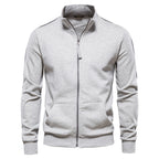 Sweatshirt Décontracté et Chaud pour Hommes – Veste à Col Montant avec Fermeture Éclair et Poches - Gris