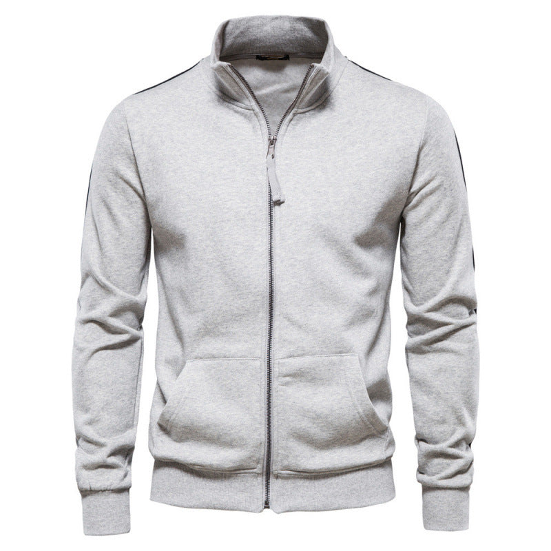 Sweatshirt Décontracté et Chaud pour Hommes – Veste à Col Montant avec Fermeture Éclair et Poches - Gris