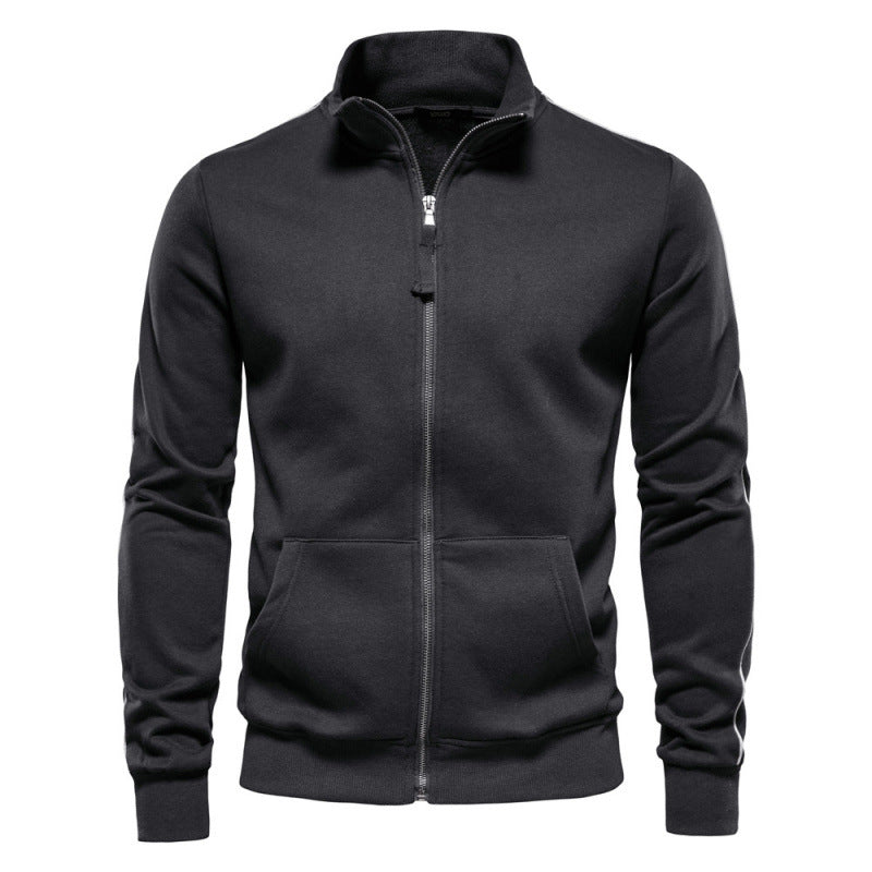 Sweatshirt Décontracté et Chaud pour Hommes – Veste à Col Montant avec Fermeture Éclair et Poches - Gris foncé