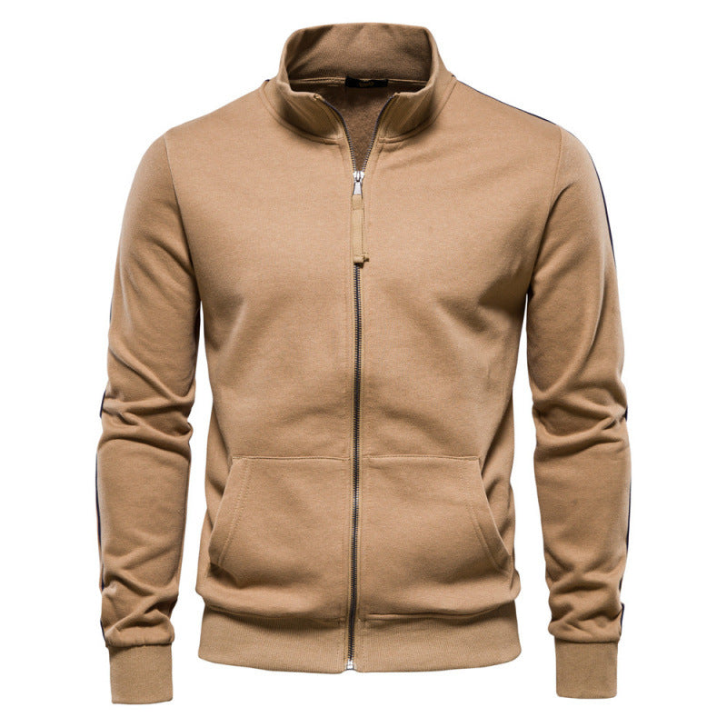 Sweatshirt Décontracté et Chaud pour Hommes – Veste à Col Montant avec Fermeture Éclair et Poches - Kaki