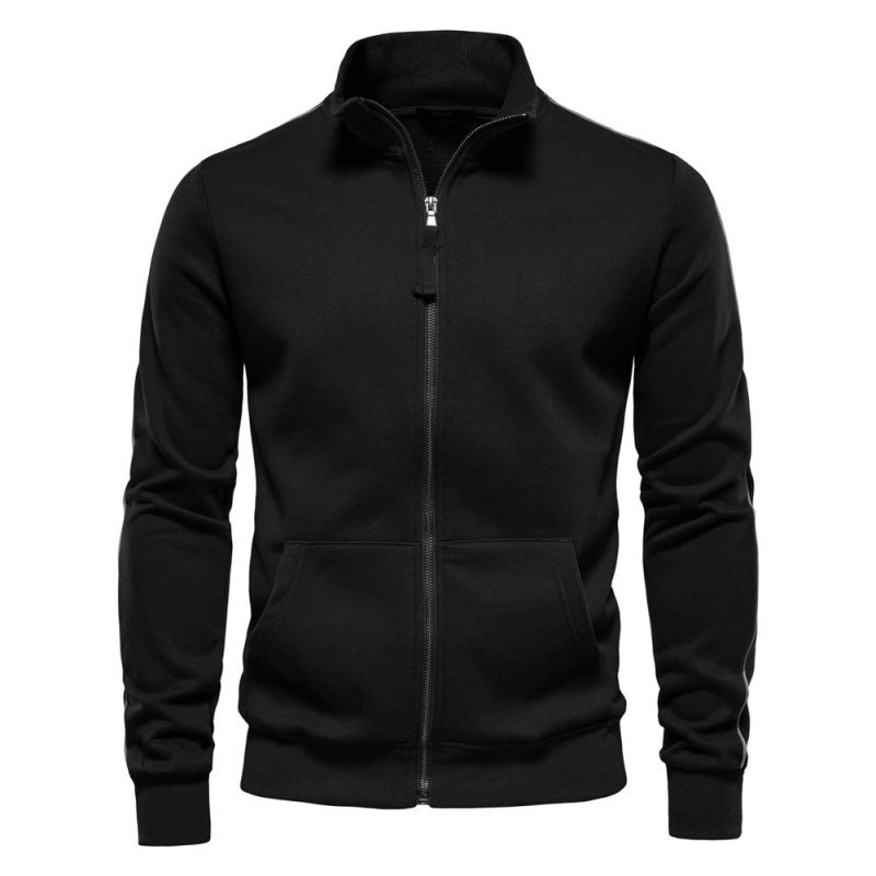 Sweatshirt Décontracté et Chaud pour Hommes – Veste à Col Montant avec Fermeture Éclair et Poches - Noir