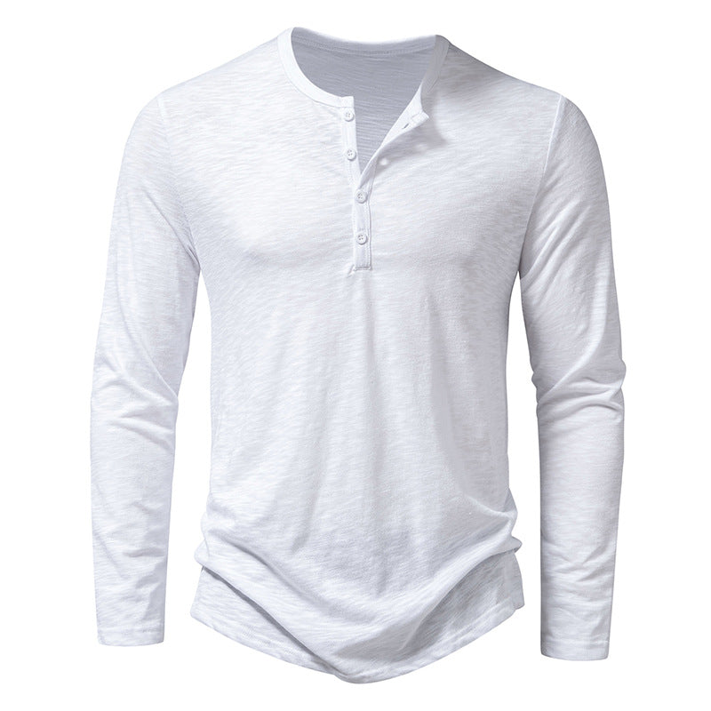 T-shirt Henley Décontracté à Manches Longues Homme – Style Boutonné Moderne - Blanc