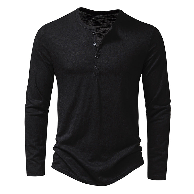 T-shirt Henley Décontracté à Manches Longues Homme – Style Boutonné Moderne - Noir