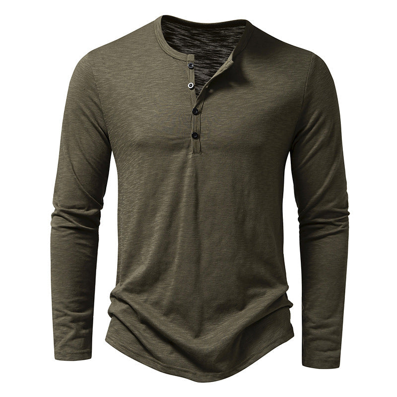 T-shirt Henley Décontracté à Manches Longues Homme – Style Boutonné Moderne - Vert armée