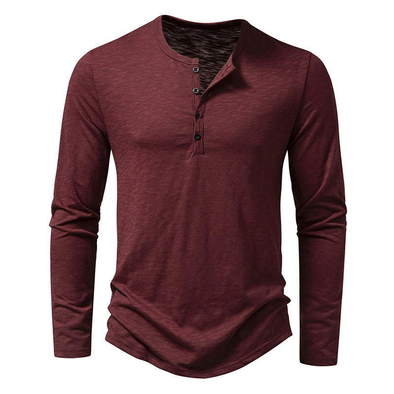 T-shirt Henley Décontracté à Manches Longues Homme – Style Boutonné Moderne - Vin Rouge