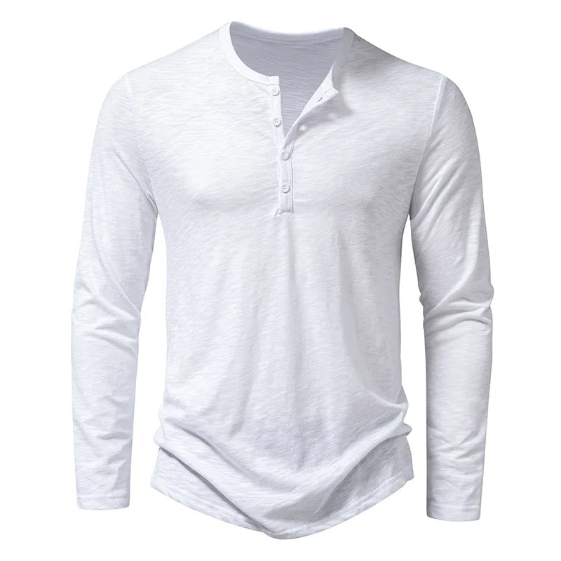 T-shirt Henley décontracté pour homme – Chemise à manches longues élégante - Blanc