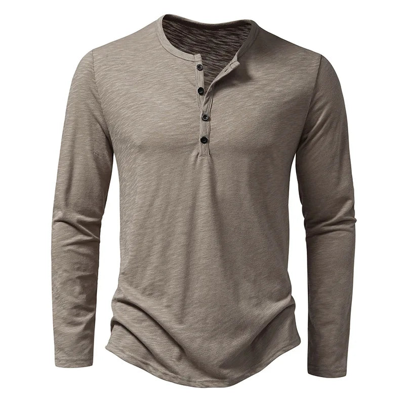 T-shirt Henley décontracté pour homme – Chemise à manches longues élégante - Khaki
