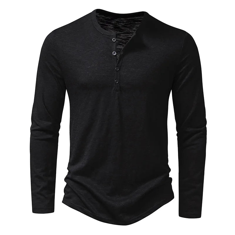 T-shirt Henley décontracté pour homme – Chemise à manches longues élégante - Noir