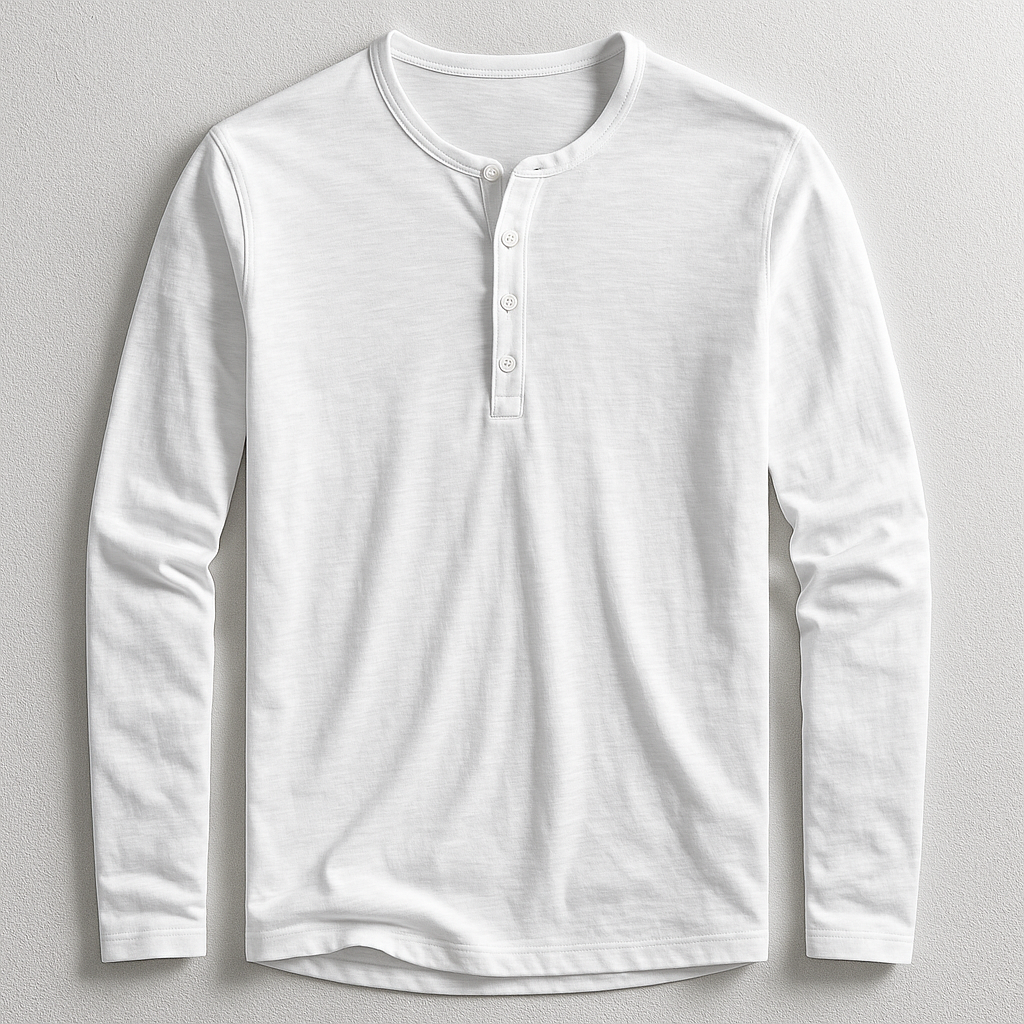 T-shirt Henley Homme en Coton Premium – Manches Longues Style Décontracté - Blanc