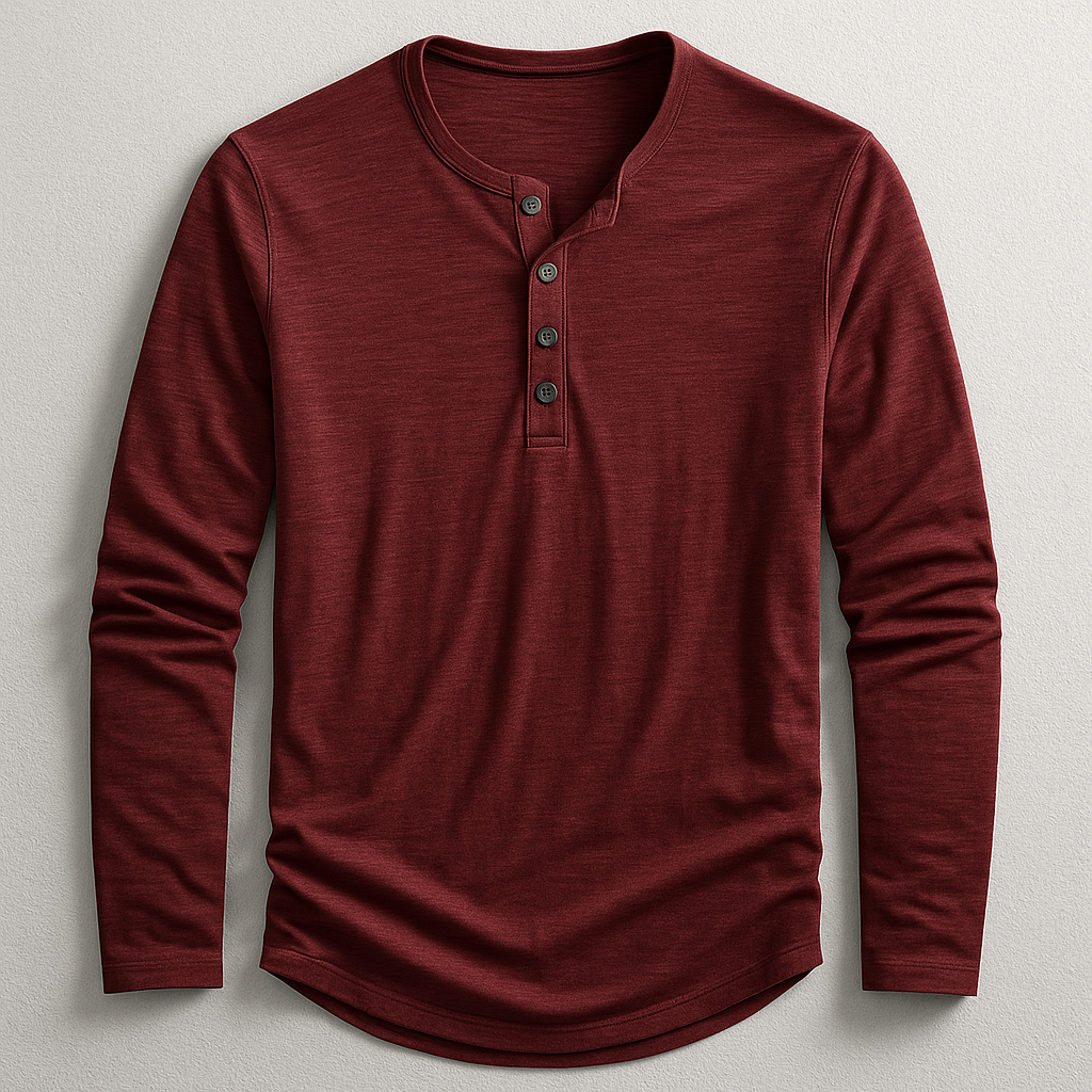 T-shirt Henley Homme en Coton Premium – Manches Longues Style Décontracté - Rouge