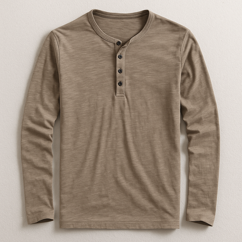 T-shirt Henley Homme en Coton Premium – Manches Longues Style Décontracté - Sable