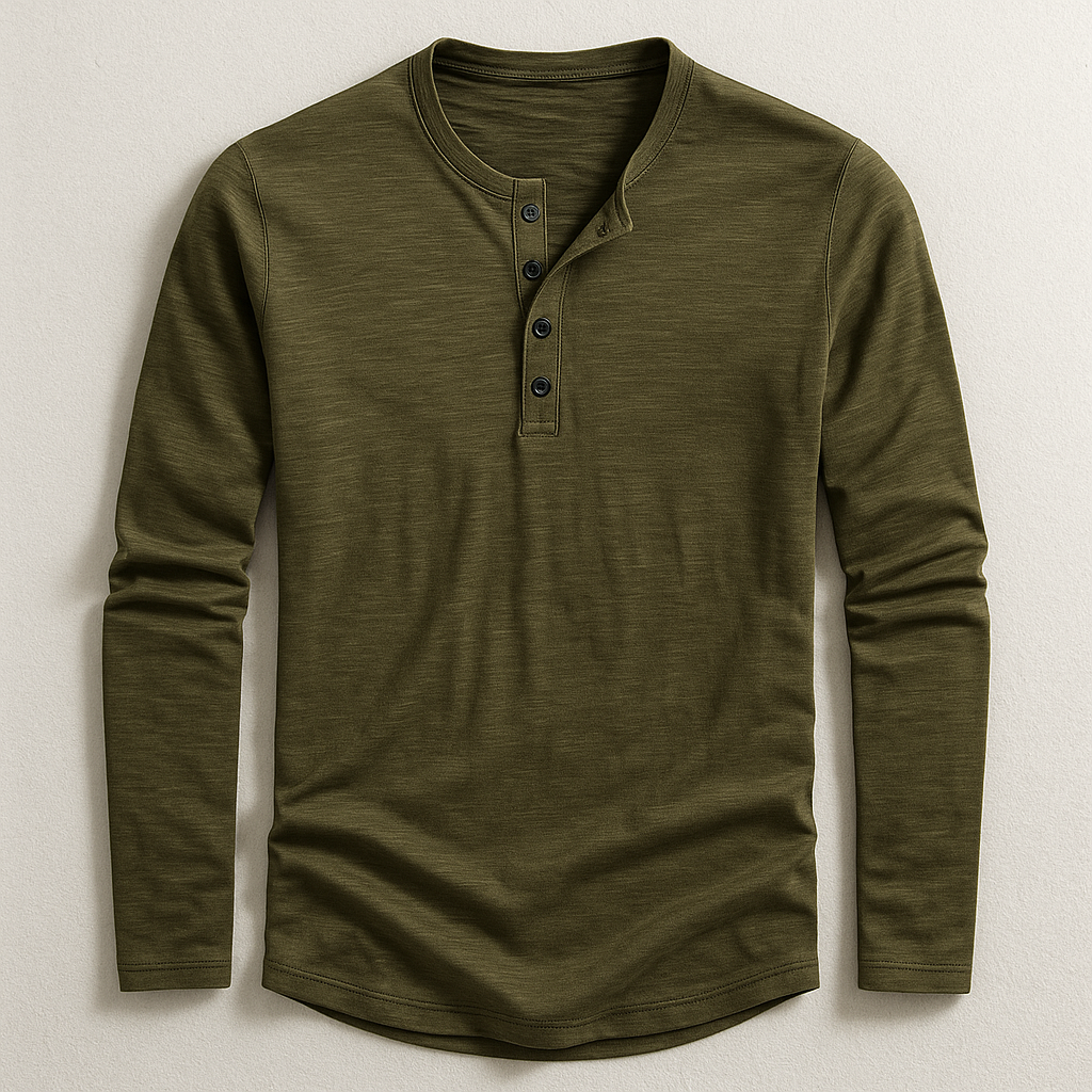 T-shirt Henley Homme en Coton Premium – Manches Longues Style Décontracté - Vert