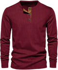 T-Shirt Homme à Manches Longues Côtelé – Décontracté Confort Col Rond - Vin rouge