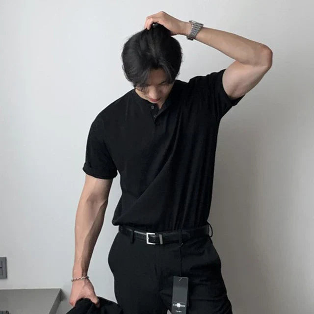 T-shirt homme boutonné - Noir