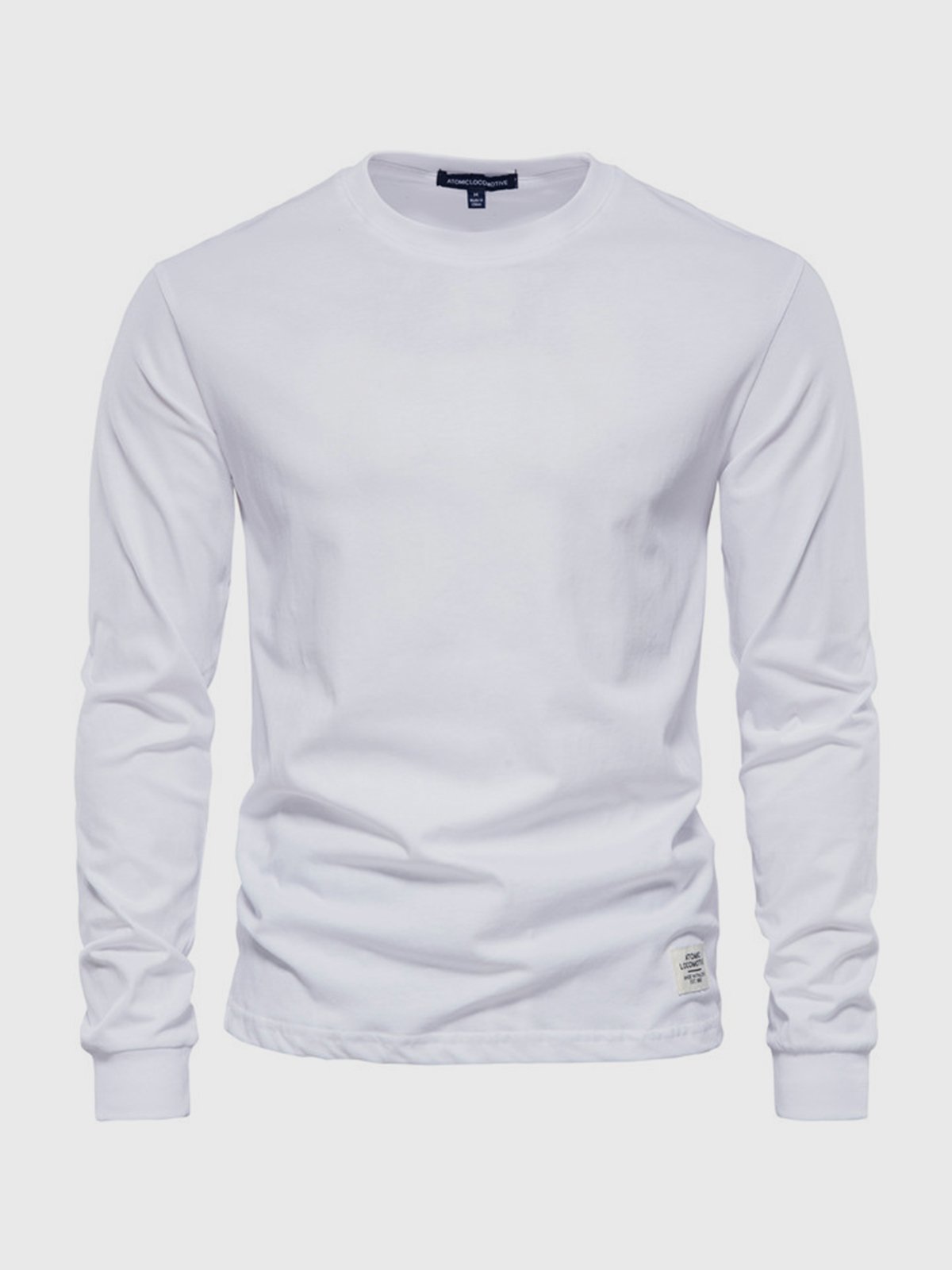 T-Shirt Homme Manches Longues en Coton – Col Rond Décontracté - Blanc