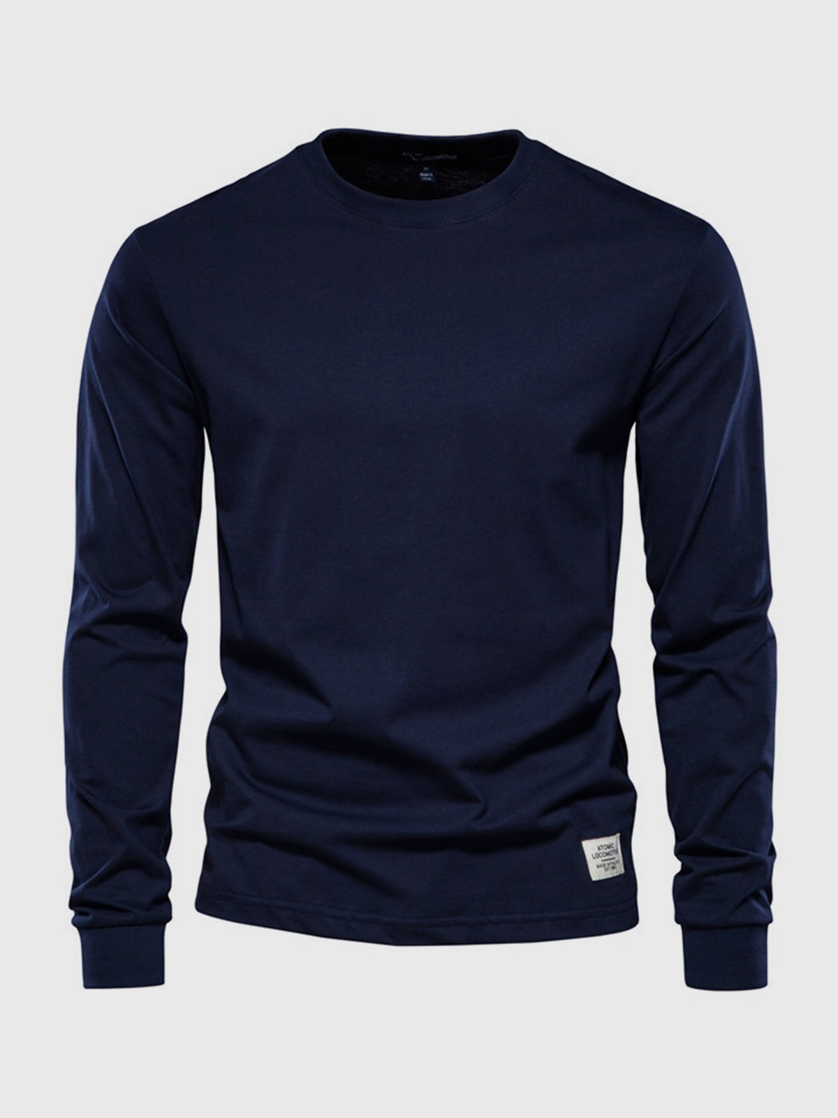T-Shirt Homme Manches Longues en Coton – Col Rond Décontracté - Bleu foncé