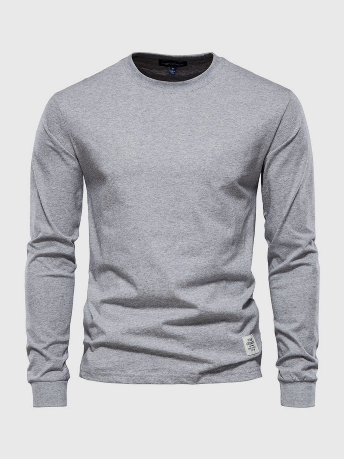 T-Shirt Homme Manches Longues en Coton – Col Rond Décontracté - Gris clair