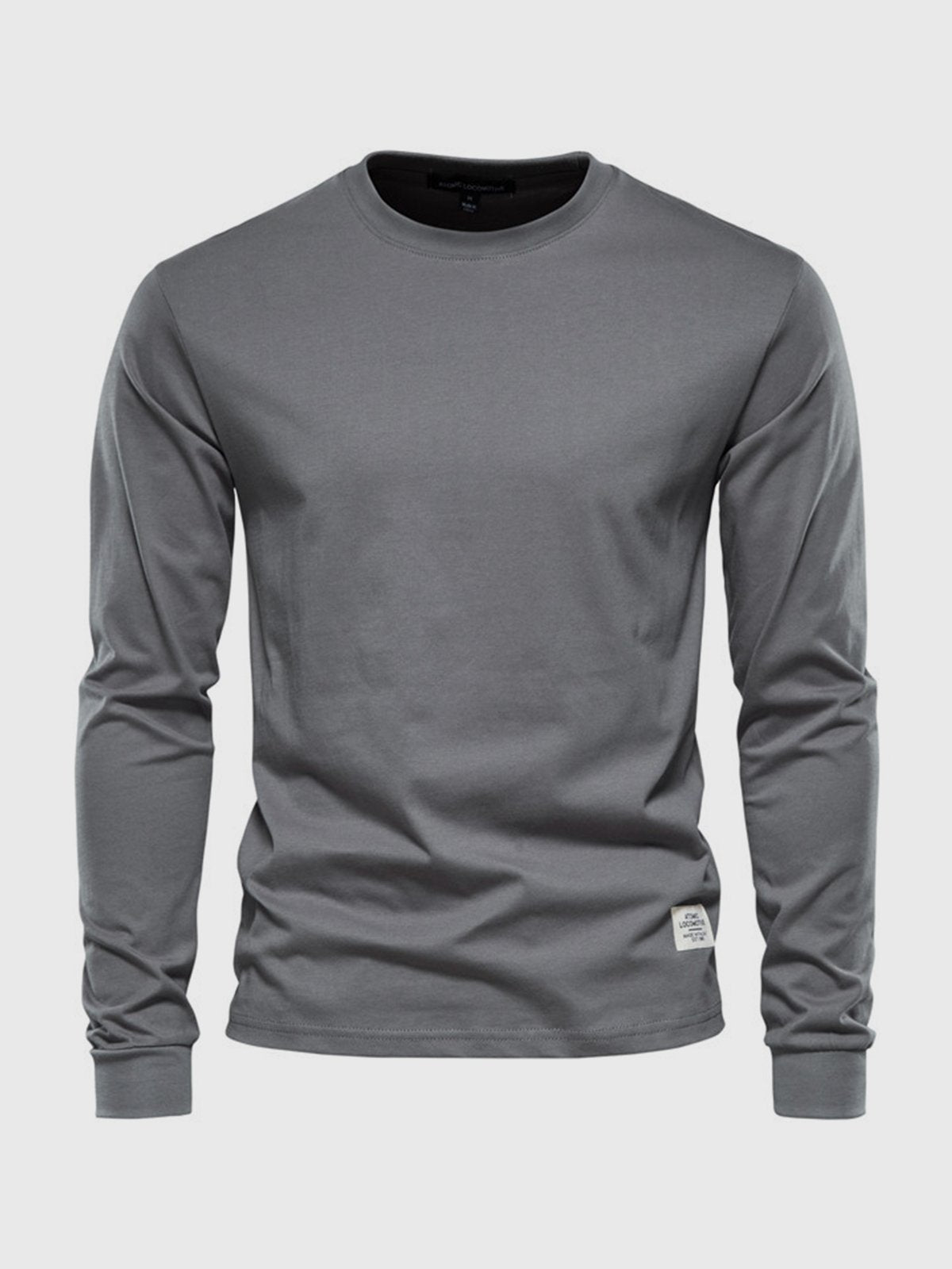 T-Shirt Homme Manches Longues en Coton – Col Rond Décontracté - Gris foncé