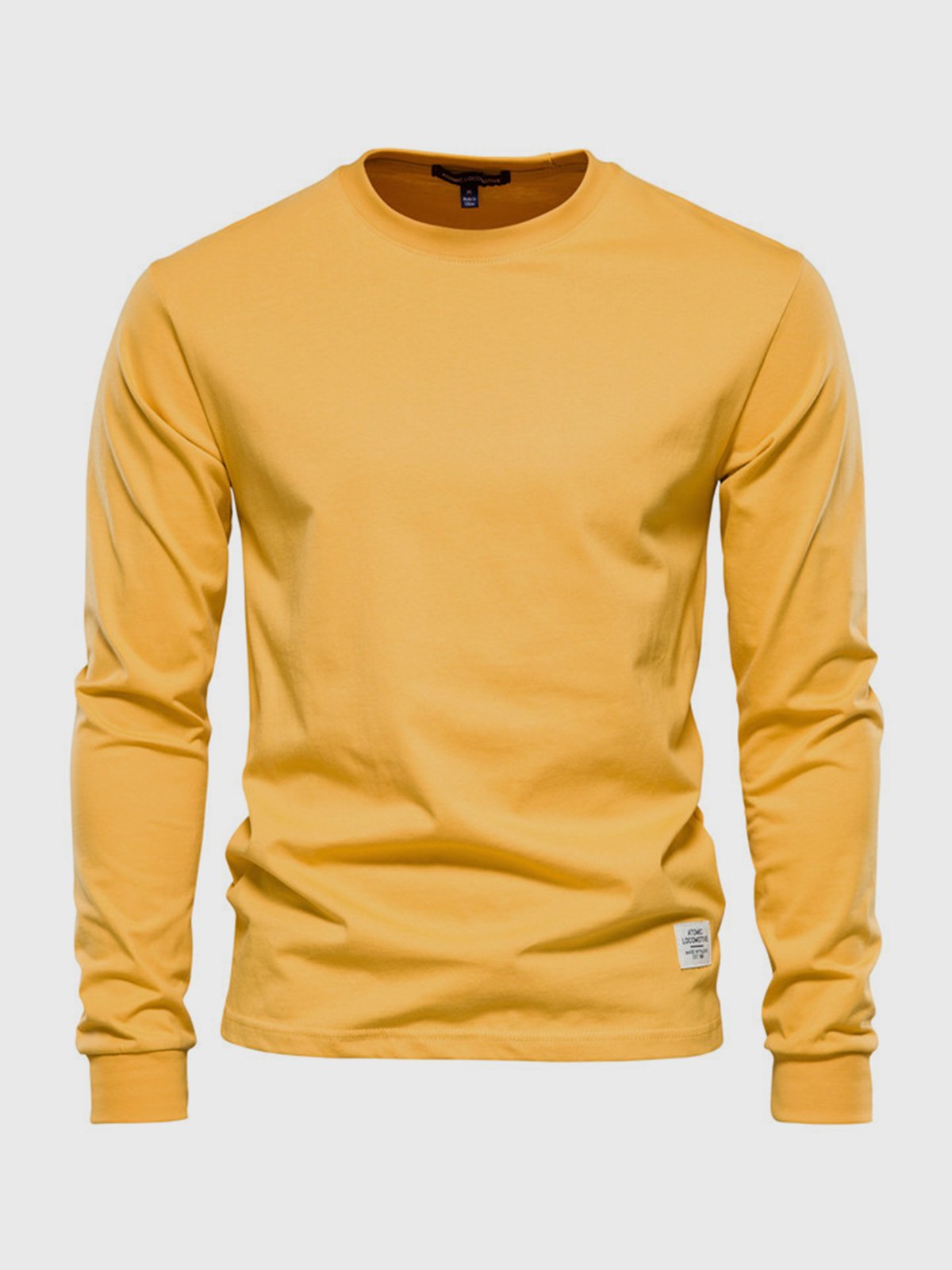 T-Shirt Homme Manches Longues en Coton – Col Rond Décontracté - Jaune
