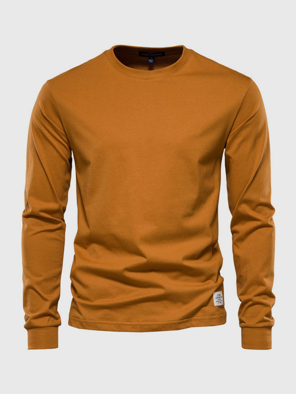 T-Shirt Homme Manches Longues en Coton – Col Rond Décontracté - Jaune moutarde