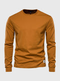 T-Shirt Homme Manches Longues en Coton – Col Rond Décontracté - Jaune moutarde
