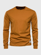 T-Shirt Homme Manches Longues en Coton – Col Rond Décontracté - Jaune moutarde