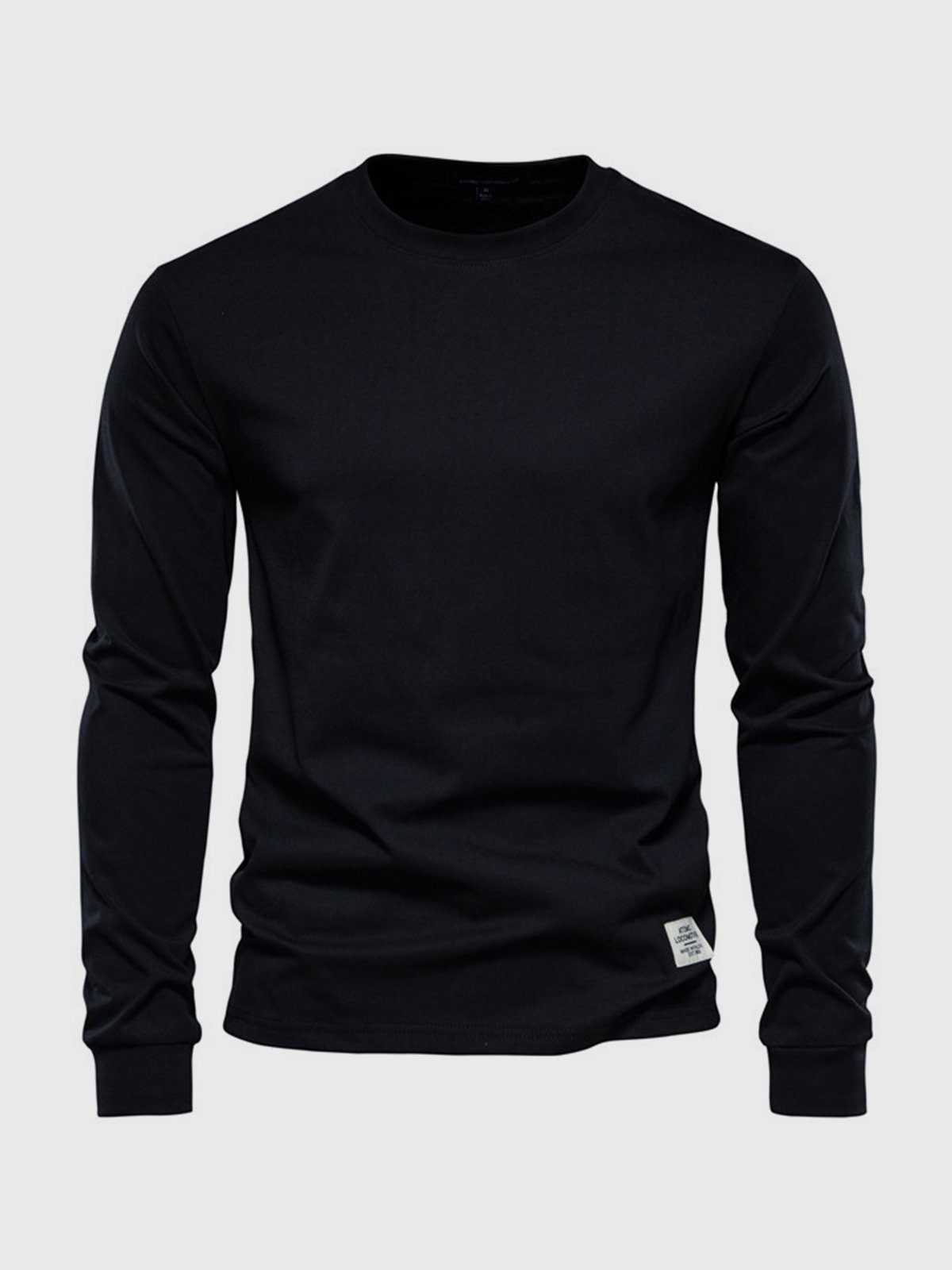 T-Shirt Homme Manches Longues en Coton – Col Rond Décontracté - Noir
