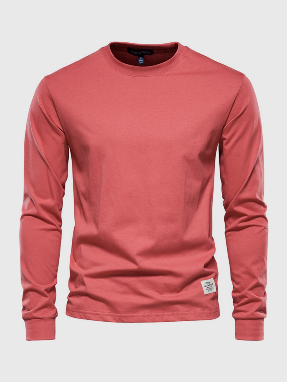 T-Shirt Homme Manches Longues en Coton – Col Rond Décontracté - Rouge