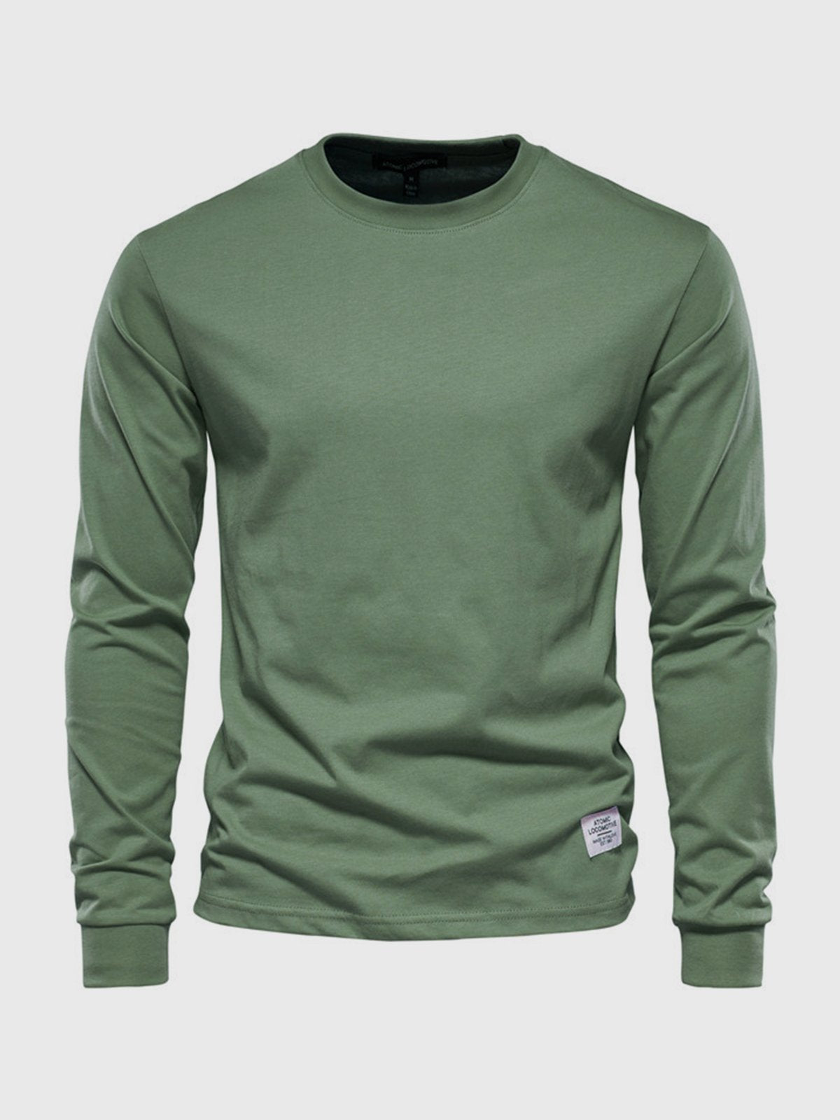 T-Shirt Homme Manches Longues en Coton – Col Rond Décontracté - Vert