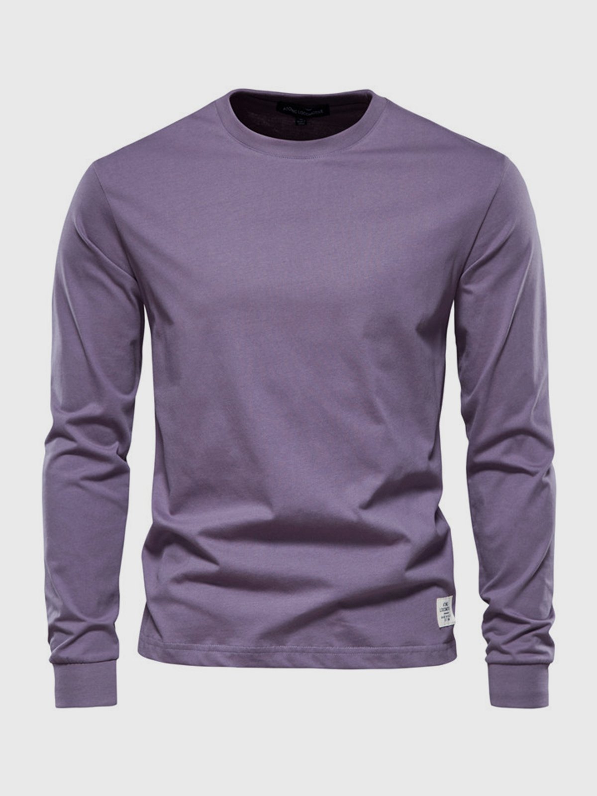 T-Shirt Homme Manches Longues en Coton – Col Rond Décontracté - Violet