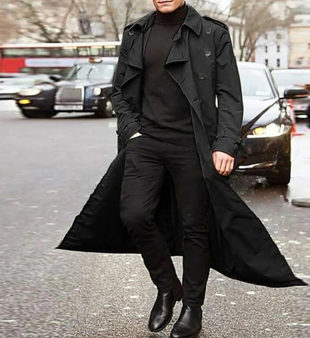 Trench coat décontracté et tendance pour hommes - Noir